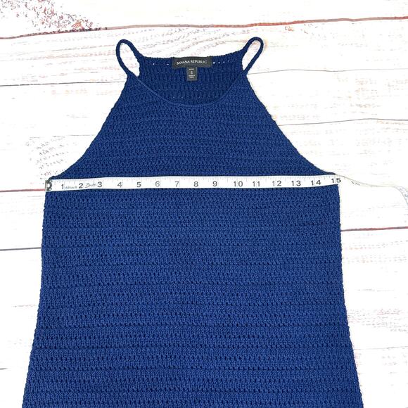 Banana Republic‎ Royal Blue Crochet Open Knit Halter Mini Dress Small Sleeveless - Picture 9 of 10